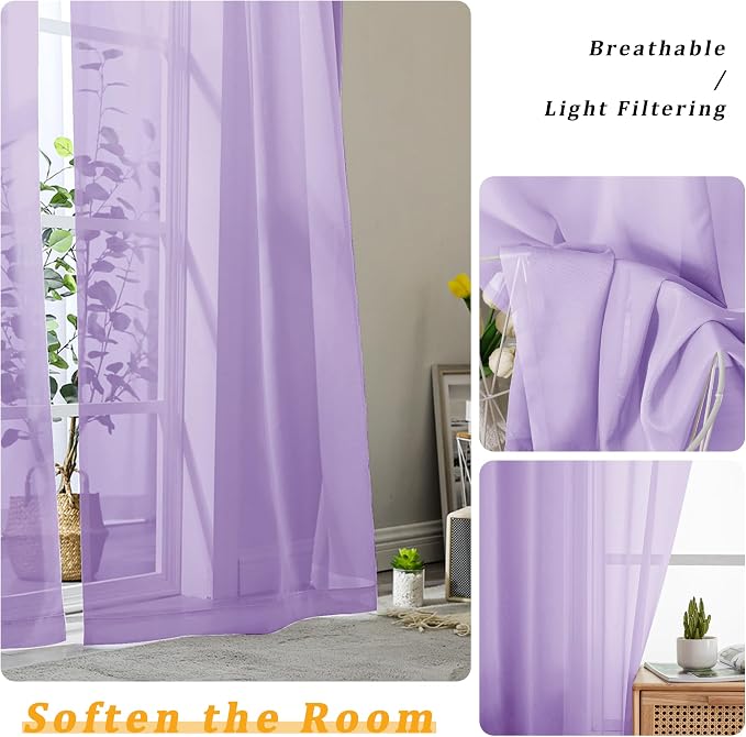 Gwine Lilac Sheer Curtains 63 Inch Length - Image 3