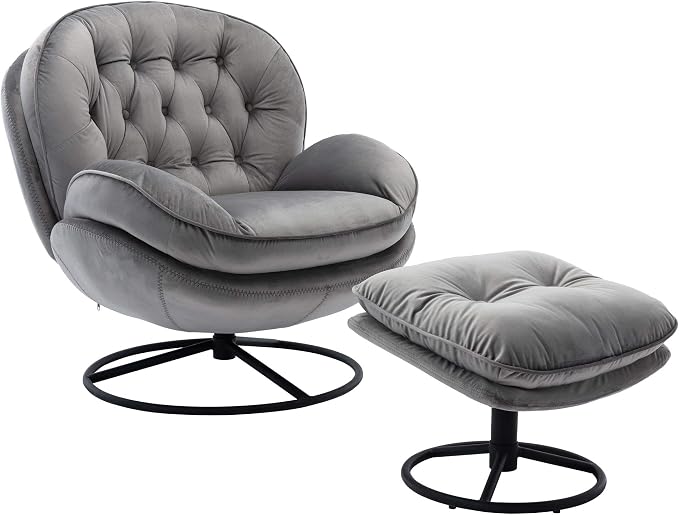 TRIPLE TREE Modern Swivel Accent Chair, Mid-Century Lounge Chair and Ottoman Set - Image 6