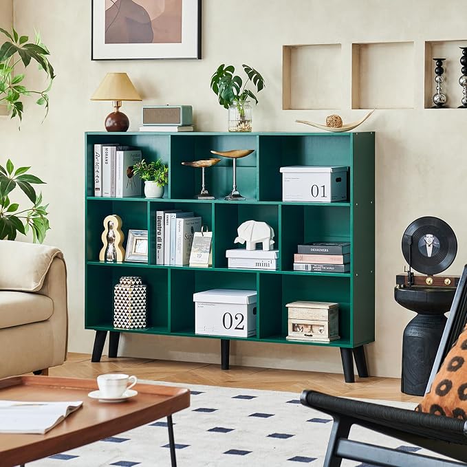 LEYAOYAO 10 Cube Bookshelf, 3 Tier Vintage 55" Wide Bookcase - Image 8