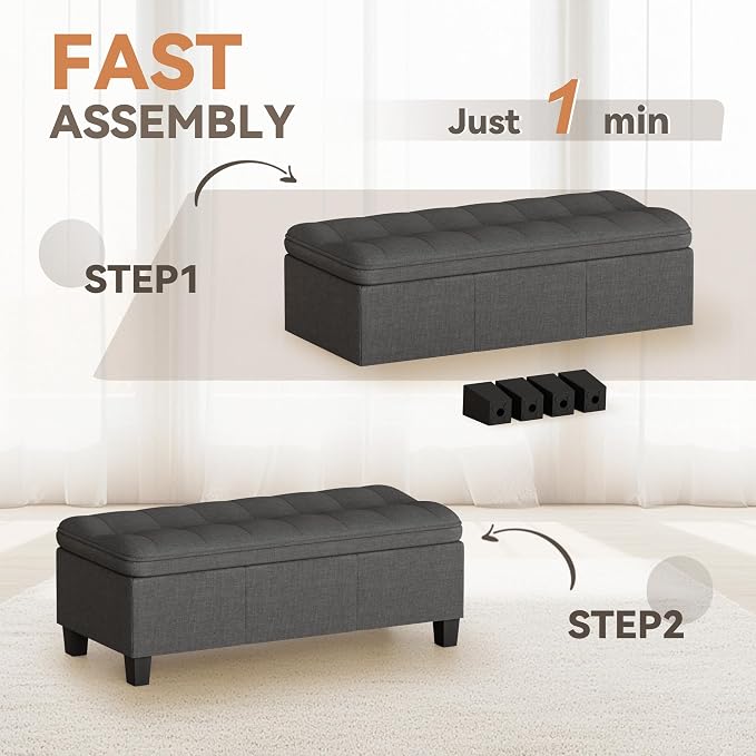 YESHOMY 47 Inches Ottoman with Storage, Storage Bench with Legs, Ottomans - Image 7