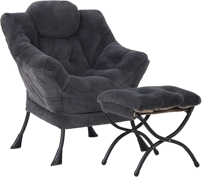 MBOOYOME Lazy Chair with Folding Ottoman, Modern Accent Lounge Armchair with by MBOOYOME