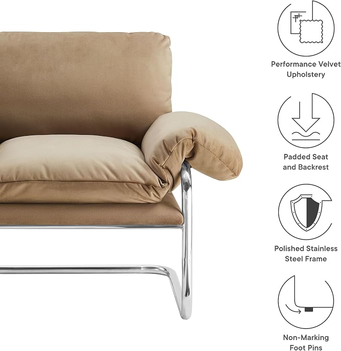 Modway Ansel Performance Velvet Accent Chair in Taupe - Image 4