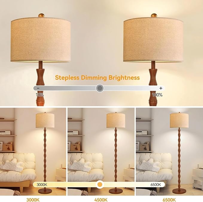 QIYIZM Wood Floor Lamp for Living Room, Vintage Standing Lamp - Image 2