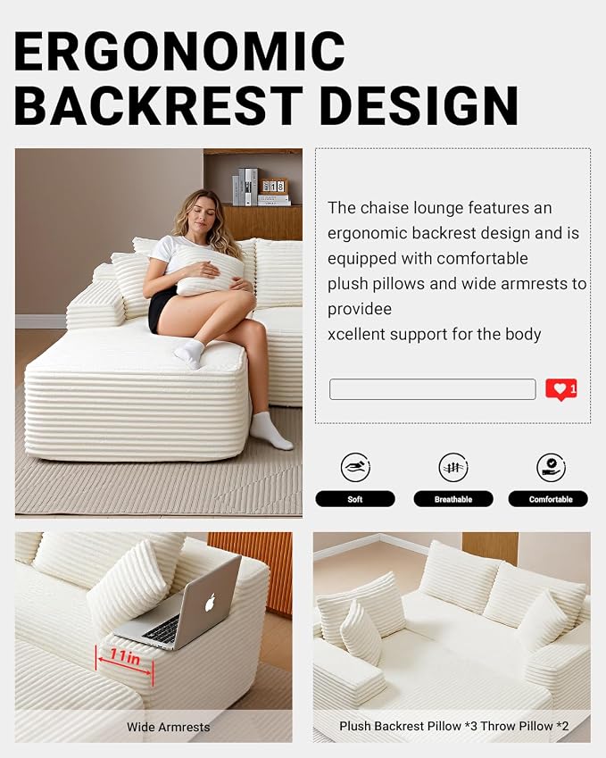 Cloud Sectional Couch, Corduroy Boneless Couches - Image 7