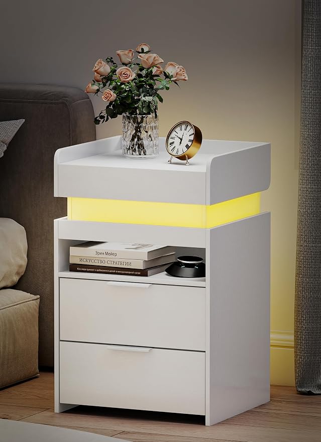 Turosur LED Night Stand with Gun Drawer, Smart Nightstand with Hidden Charging - Image 3