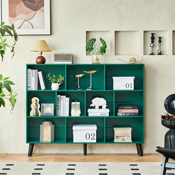 LEYAOYAO 10 Cube Bookshelf, 3 Tier Vintage 55" Wide Bookcase - Image 4
