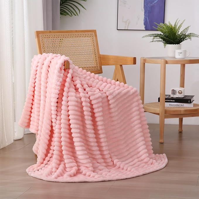 Valentines Day Decorations Light Pink Fleece Throw Blanket 50”×60” by linecooo