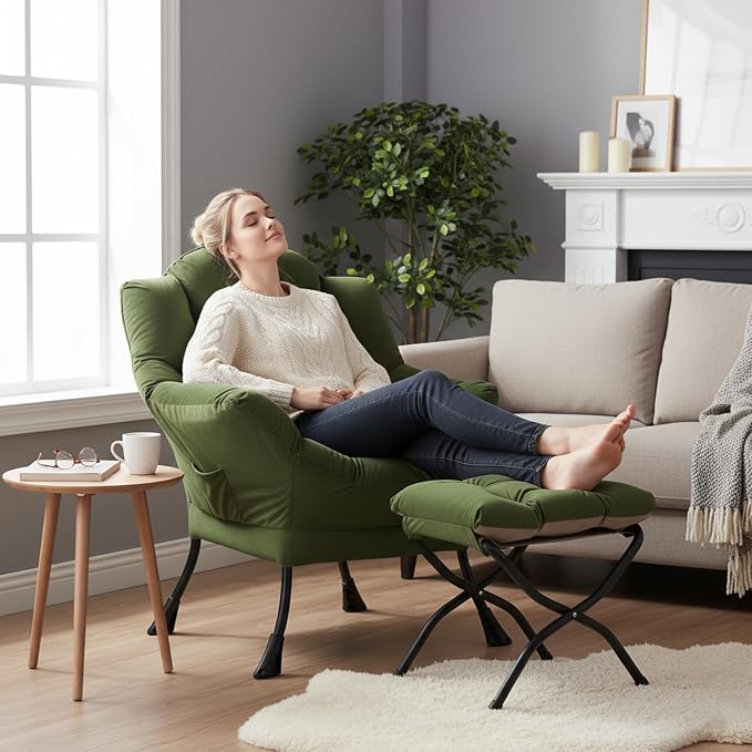 Welnow Lazy Chair with Ottoman, Modern Reading Accent Chair with Armrests and a - Image 7