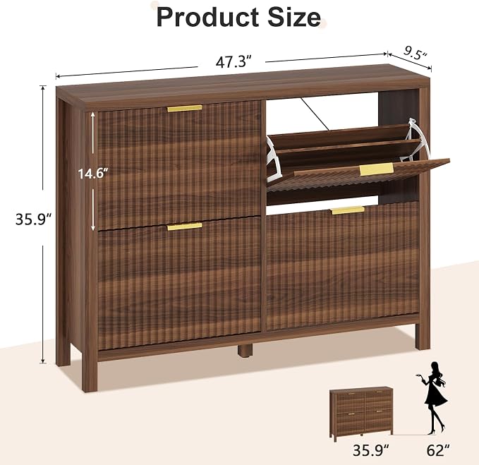 YOMILUVE Shoe Cabinet Storage for Entryway, Fluted Shoe Cabinet - Image 2