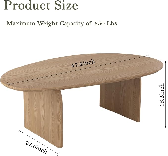 Honyee Oval Coffee Table, 47.2" Wood Coffee Table - Image 2