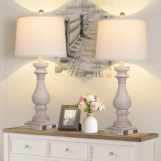 Cinkeda 29" Tall Table Lamp for Living Room Set of 2, Vintage Bedside - Image 5