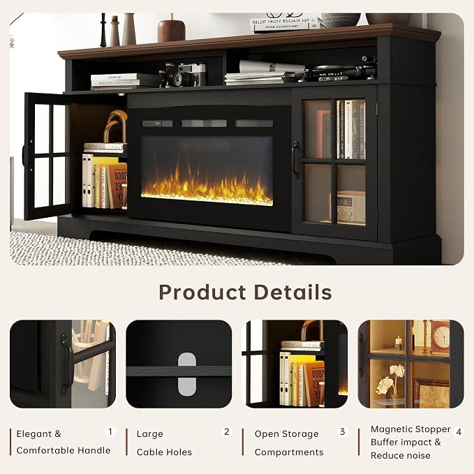 70" Fireplace TV Stand, Farmhouse Entertainment Center - Image 7