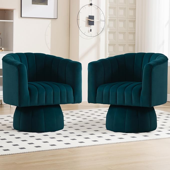 Swivel Accent Barrel Chair Set of 2- Cute Comfy Small Round 360° Arm Chair by YUUIJOAA