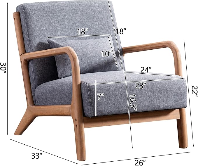 INZOY Mid-Century Modern Accent Chair Set of 2, Dark Grey Living Room Chairs - Image 2