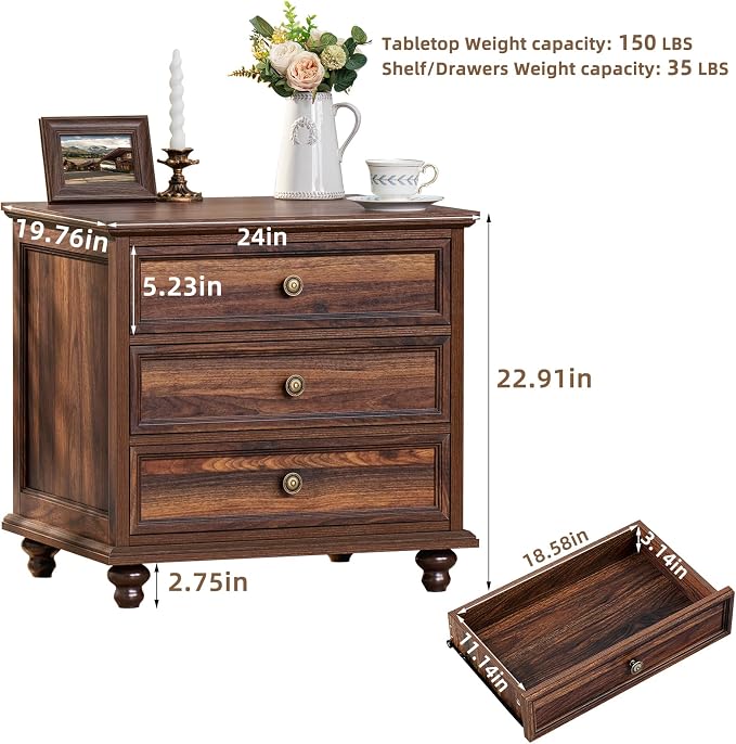 Joaxswe 24" Wide Farmhouse Night Stand Set of 2, Large End Table - Image 3