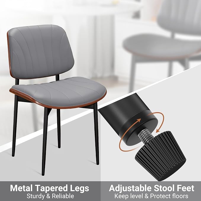 REONEY Dining Chairs Set of 4, Mid-Century Modern Upholstered PU Leather Chairs - Image 7