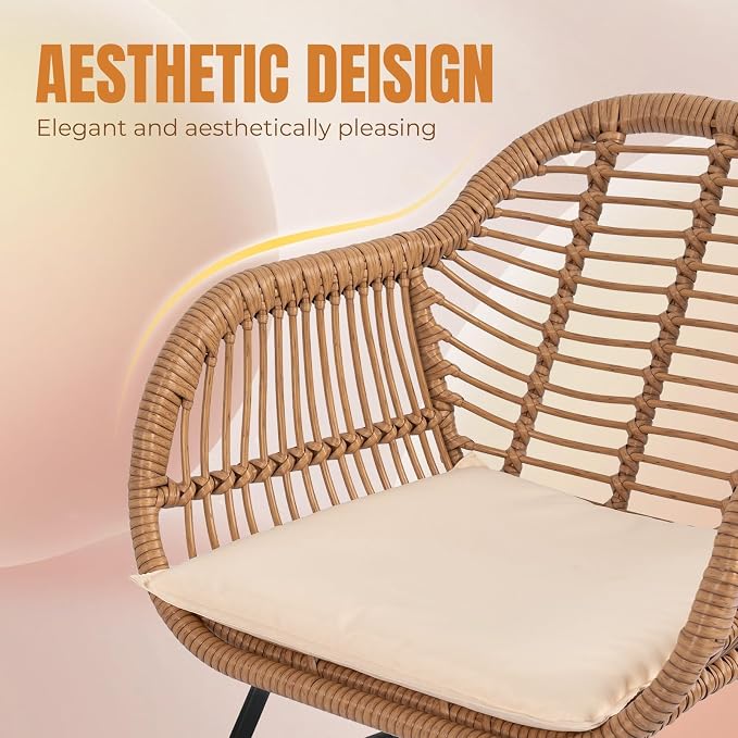3 Piece Outdoor Wicker Furniture Bistro Set, Rattan Chairs Conversation Sets - Image 5