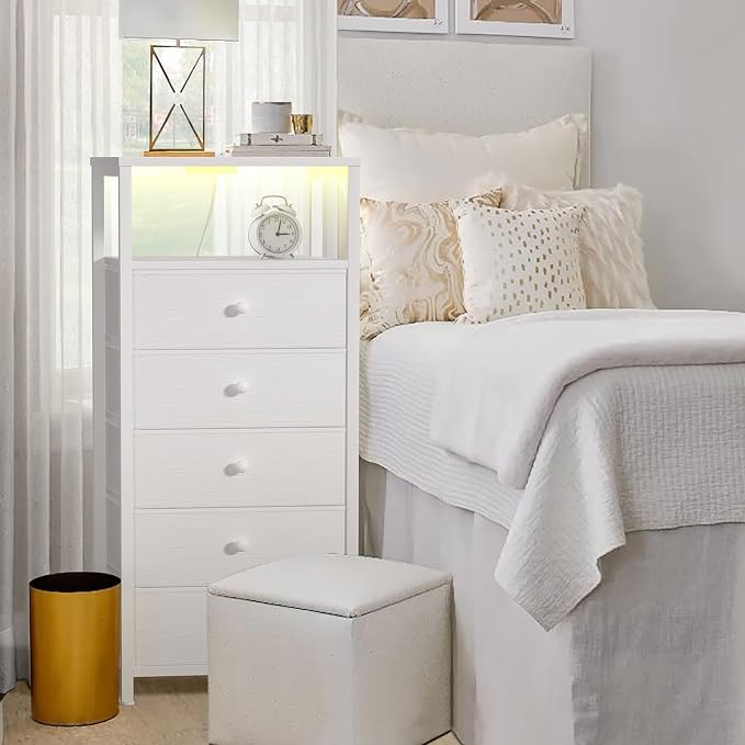 BOLUO White Dresser with 5 Drawers Tall Nightstand with Charging Station and - Image 5