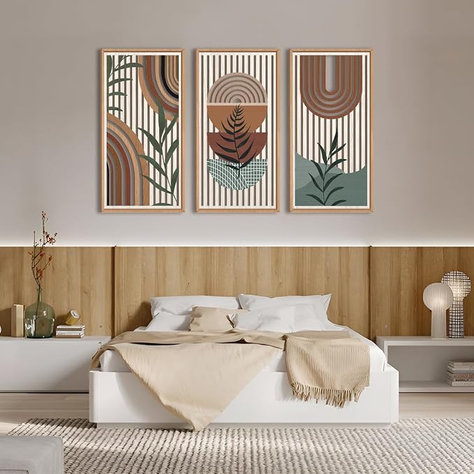 IARTTOP Framed Boho Mid-century Modern Wood Wall Art 16x32 Inch Large Bohemian - Image 3