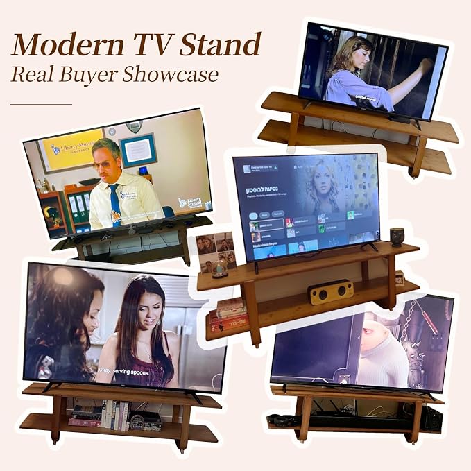 Tiita Bamboo TV Stand for 55 Inch TV, Entertainment Center - Image 9