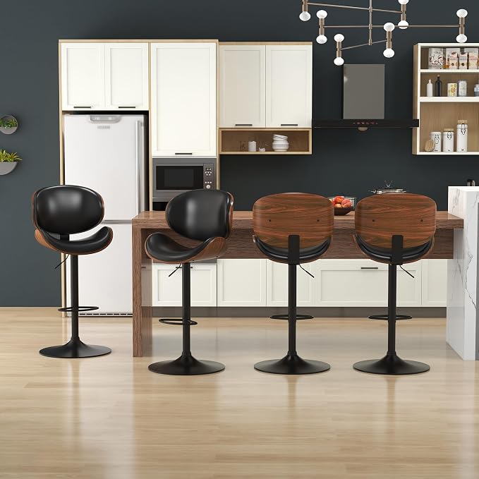 KCC Bar Stools Set of 2, Swivel Adjustable Height Barstools, PU Leather - Image 5