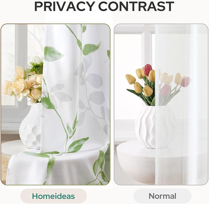 HOMEIDEAS Non-See-Through Sage Green and White Privacy Sheer Curtains 52 X 63 - Image 3