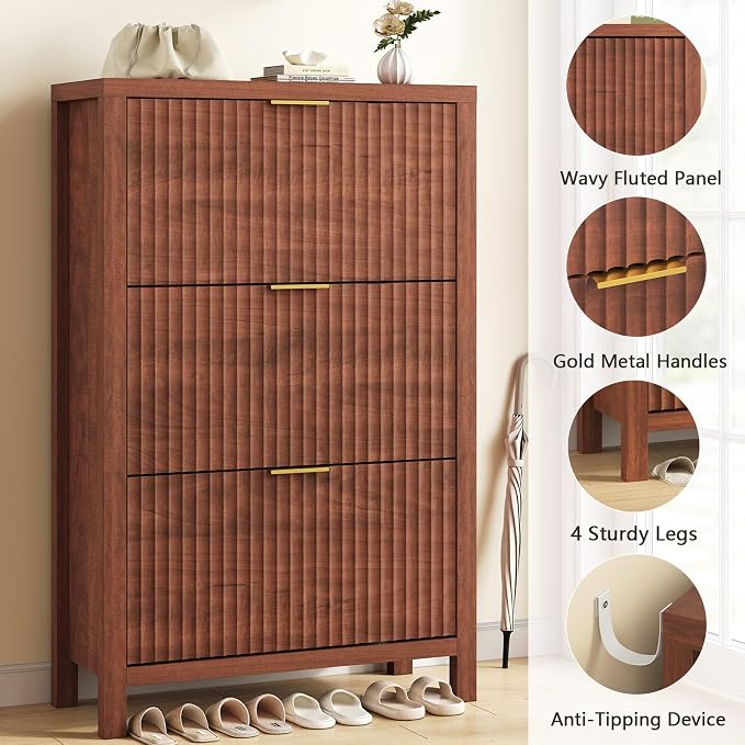 YOMILUVE Shoe Cabinet Storage for Entryway, Fluted Shoe Cabinet - Image 6