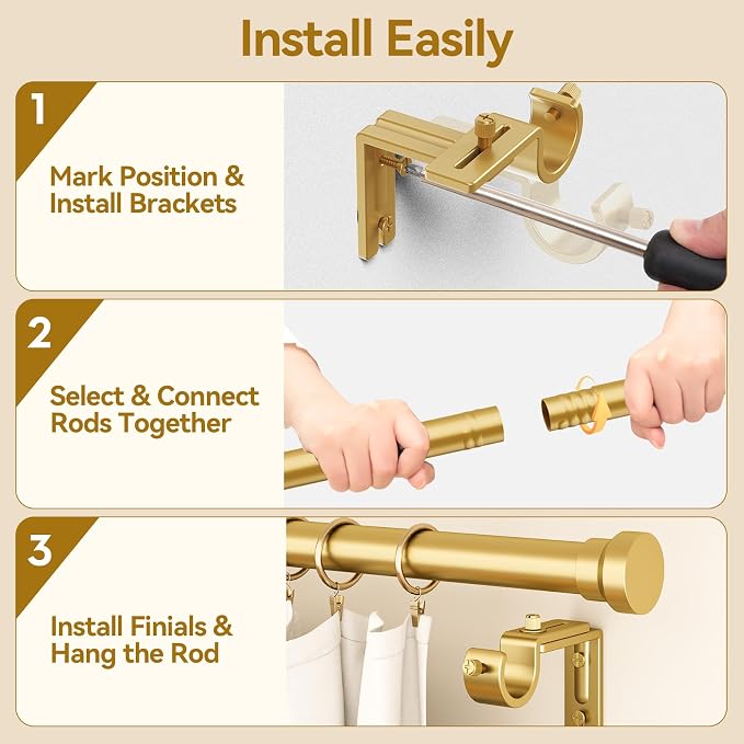 YaFex Curtain Rods 2 Pack 32-144 Inch, Heavy Duty 1 Inch Curtain Rod, Modern - Image 8
