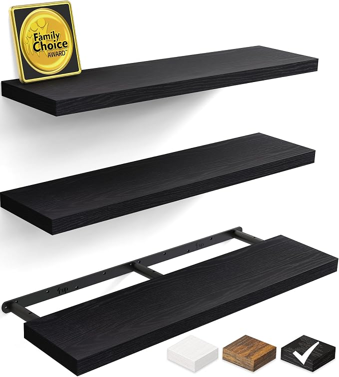 BAYKA Floating Shelves for Wall, 36 Inches Long Black Wall Mounted Rustic Wood by Bayka