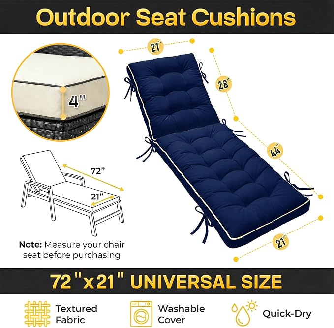 2 Pack 72x21 Inch Folding Chaise Lounge Cushion Quick Dry - Image 7