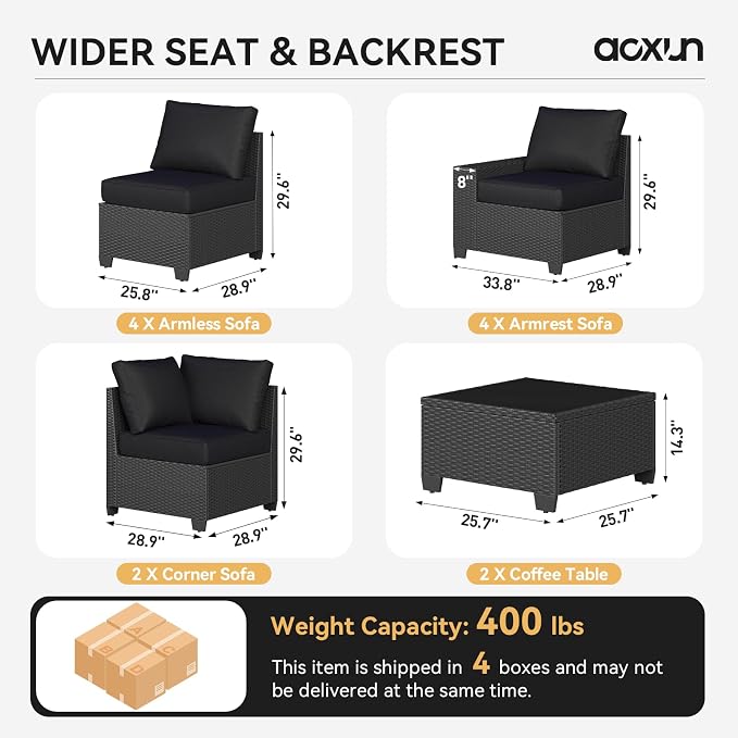 Aoxun Patio Furniture Set, Widen Armrests Wicker Outdoor Sectional - Image 6