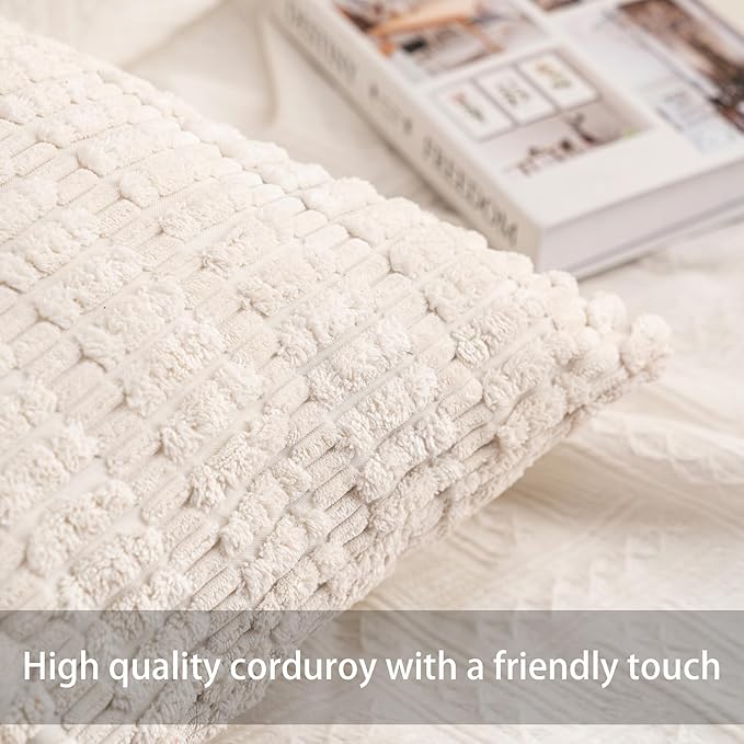Corduroy Decorative Throw Pillow Covers 14x36 Inch Soft Striped Pillow Covers - Image 2