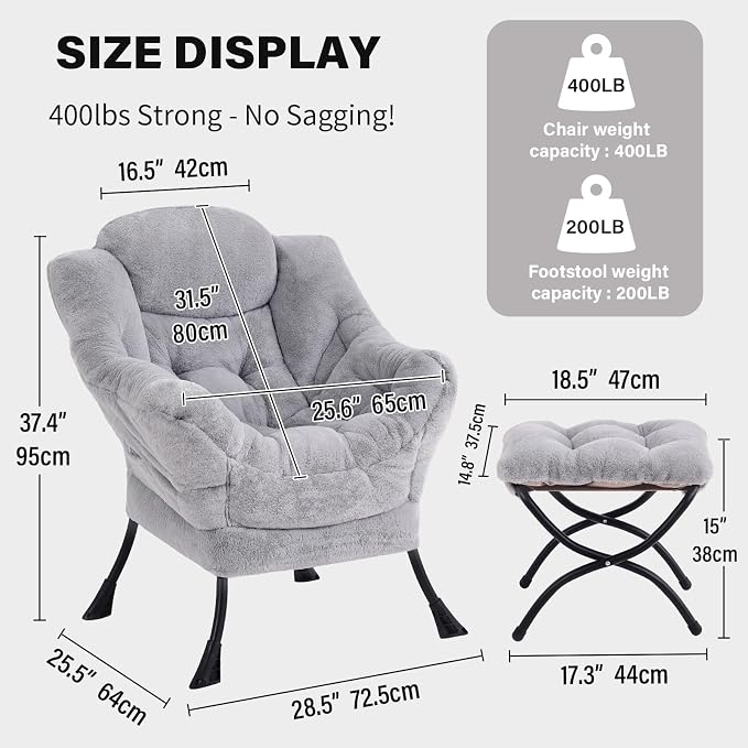 Tiita Lazy Chair with Ottoman, Light Grey Modern Large Accent Armchair - Image 2