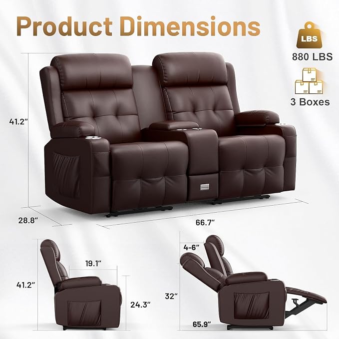 Loveseat Recliner Sofa, Home Theater Seating - Image 2