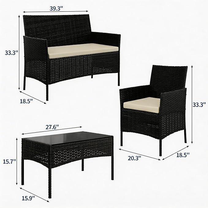 4-Piece Outdoor Furniture Set, PE Rattan Wicker Chairs - Image 2