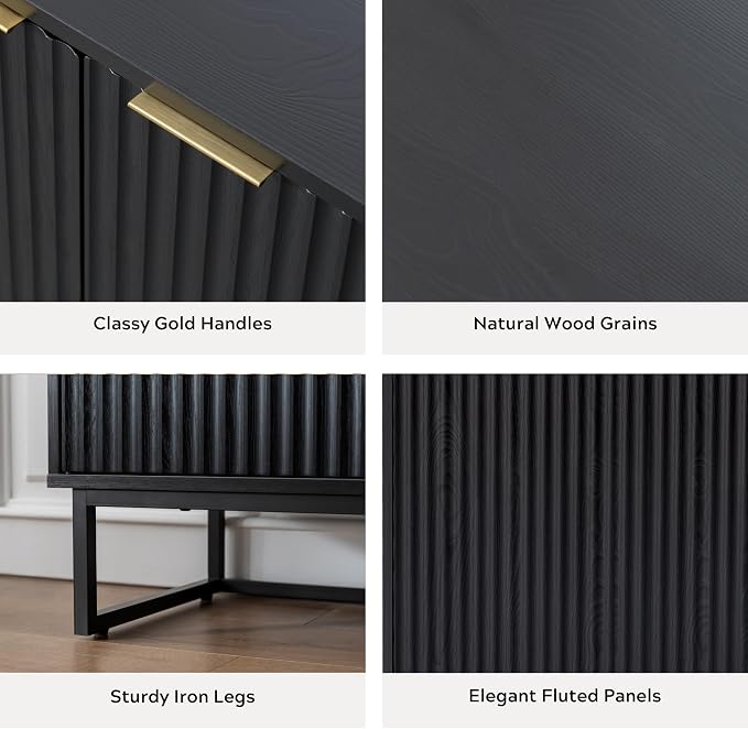 EYYTHUNG Fluted Storage Cabinets Set of 3, Sideboard Buffet Cabinet Modern - Image 5