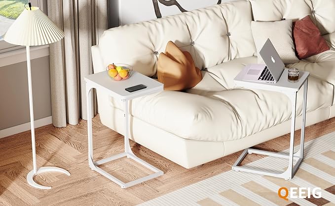 QEEIG C Table Side Table Set of 2 Living Room Sets C Shaped Couch Tray End - Image 8