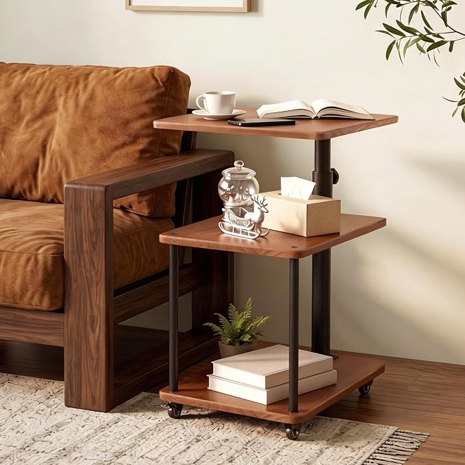 Swivel Side Table for Small Spaces, Adjustable Height End Table for Different by Bingyouth