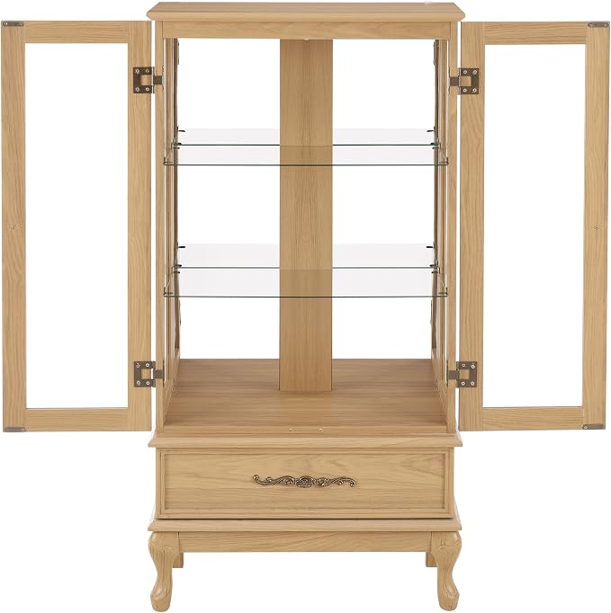 Curio Cabinet with Lighted, Tall Leg Glass Door Antique Cabinet with 1 Drawer - Image 6