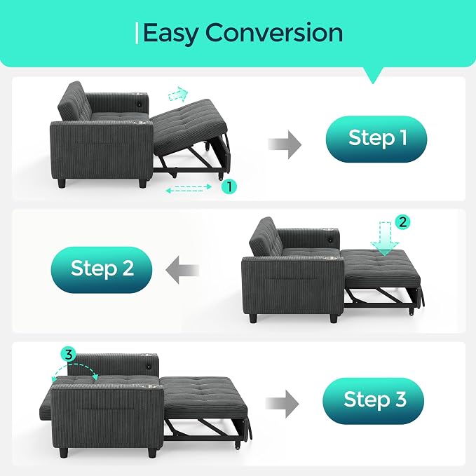 LINSY 54" Pull Out Couch with Charging Station - Image 4
