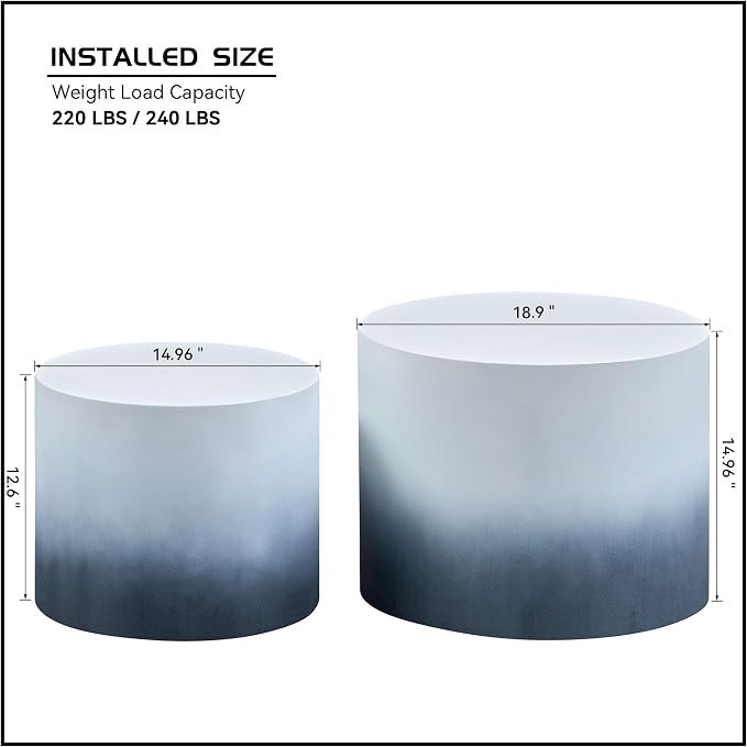 Small Round Coffee Table Nesting End Table Set of 2, MDF Side Circle Accent - Image 3