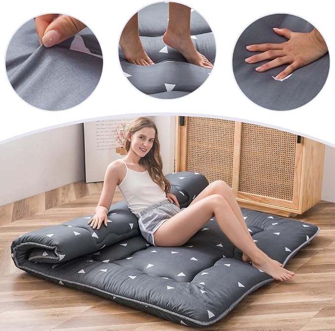 MAXYOYO Grey Triangle Japanese Floor Futon Mattress, Tatami Floor Mat Portable - Image 5