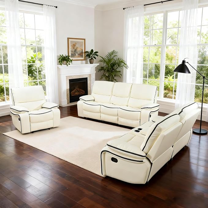 3-Piece Recliner Sofa Set, Adjustable Leather Recliner - Image 3