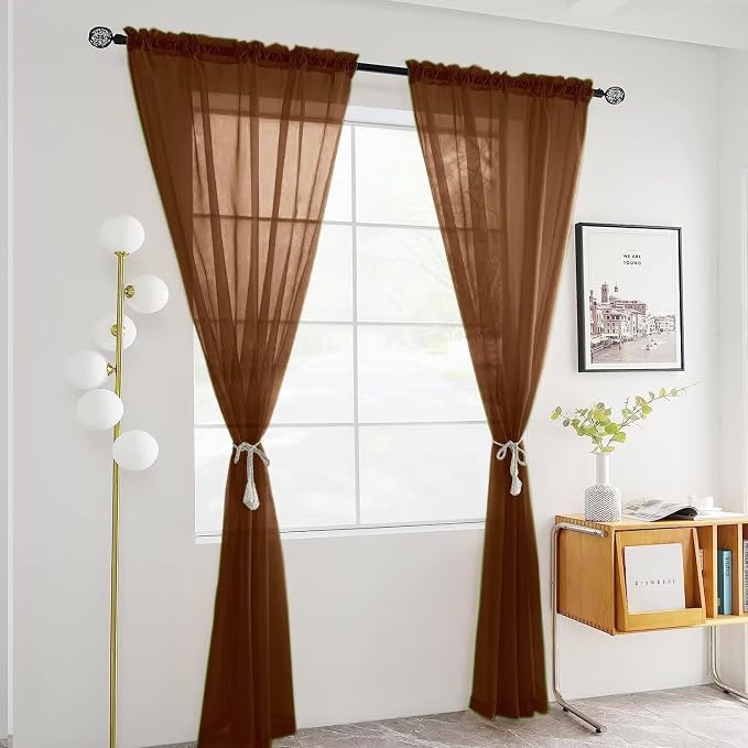 SpaceDresser Brown Sheer Curtains 4 Panels Rod Pocket Semi-Sheer Curtain 54 - Image 3