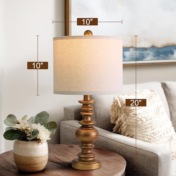 BOBOMOMO 20" Antique Gold Table Lamps Set of 2 – Handcrafted Vintage Bedside - Image 4