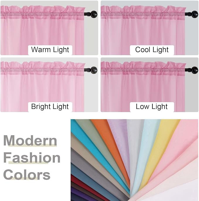Pink Kitchen Curtains 30 Inch Length Tier 2 PCS, Solid Soft Airy Half Curtains - Image 5