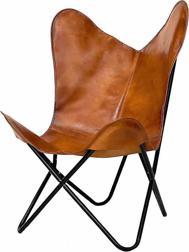 cuero Handmade Living Room Buffalo Leather Chair, Home-Decor, Butterfly Chair - Image 4