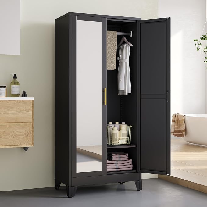 71" Metal Armoire Wardrobe Closet, Steel Clothing Storage Cabinet - Image 5