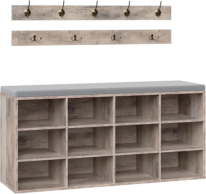 HOOBRO Shoe Storage Bench with Cushion, 39.4" L Entryway Bench with 12 Cubbies by HOOBRO