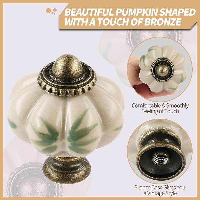 Ivory Pumpkin Knobs 2 Pack Ceramic Cabinet Knobs Vintage Drawer Pulls - Image 3